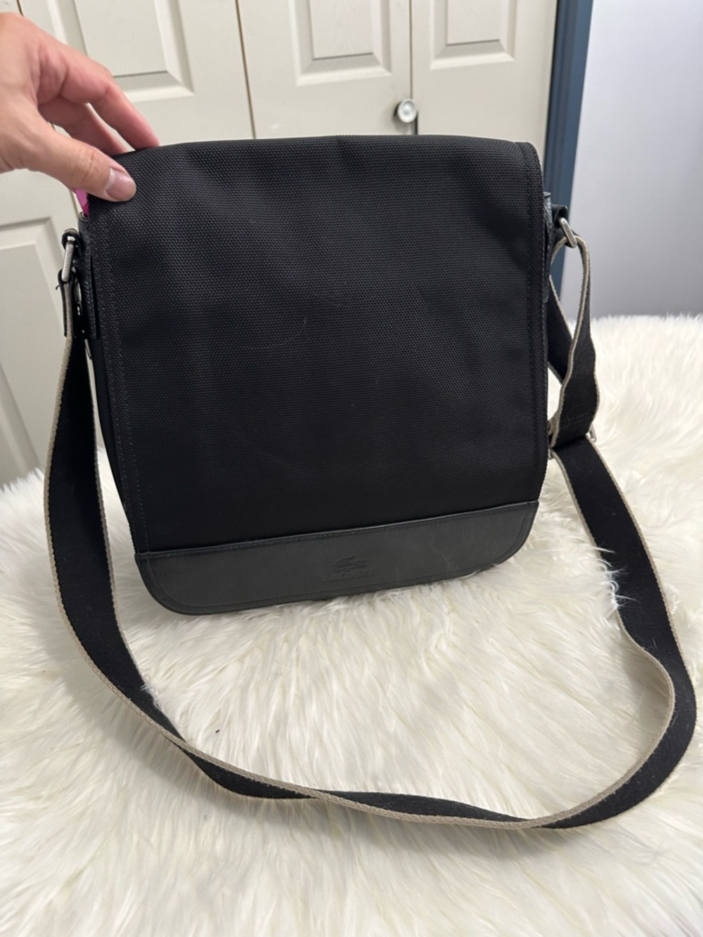 Lacoste Black Men's Crossbody Messenger Bag - Casual Shoulder Bag